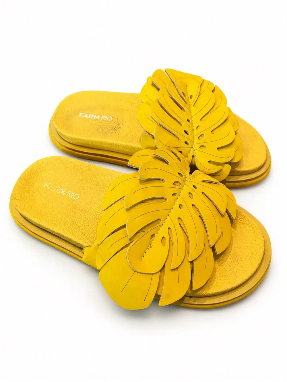 Farm Rio Yellow Monstera Anatomical Leaf Slide Sandals, Size 8